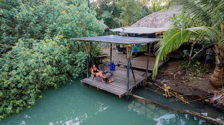 Shaded deck beside the Vijo River